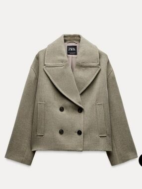 Zara Cropped Double-Breasted Pea Coat in Mink